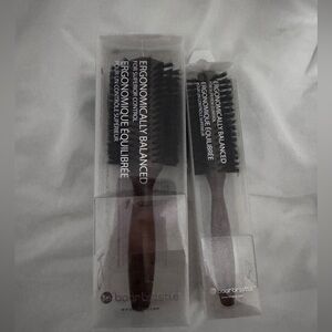 Boar Bristle Round Hair Brush Set - Dark Brown Handles, Black Bristles